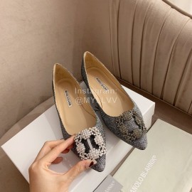 Manolo Blahnik New Silk Sheepskin Diamond Buckle Shoes Gray For Women 
