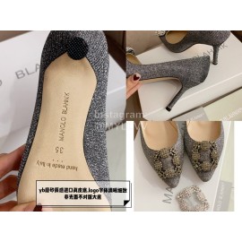 Manolo Blahnik New Silk Sheepskin Diamond Buckle Shoes Gray For Women 