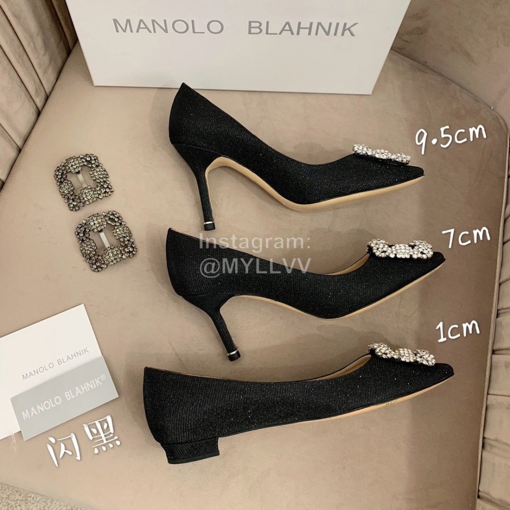 Manolo Blahnik New Silk Sheepskin Diamond Buckle Shoes For Women Black
