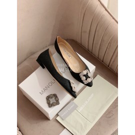 Manolo Blahnik New Silk Sheepskin Diamond Buckle Shoes For Women Black