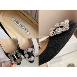 Manolo Blahnik New Silk Sheepskin Diamond Buckle Shoes For Women Black