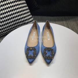 Manolo Blahnik New Diamond Buckle Silk Sheepskin Shoes Blue For Women 