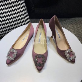 Manolo Blahnik New Diamond Buckle Silk Sheepskin Shoes For Women Purple