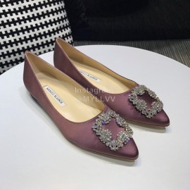 Manolo Blahnik New Diamond Buckle Silk Sheepskin Shoes For Women Purple