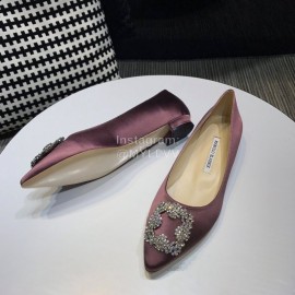 Manolo Blahnik New Diamond Buckle Silk Sheepskin Shoes For Women Purple