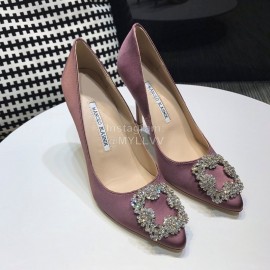 Manolo Blahnik New Diamond Buckle Silk Sheepskin Shoes For Women Purple