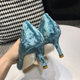 Manolo Blahnik Elegant Diamond Buckle Velvet Shoes For Women Blue