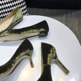 Manolo Blahnik Elegant Diamond Buckle Green Velvet Shoes For Women