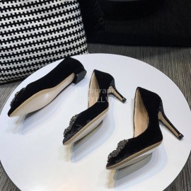 Manolo Blahnik Elegant Diamond Buckle Velvet Shoes For Women