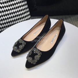 Manolo Blahnik Elegant Diamond Buckle Velvet Shoes For Women