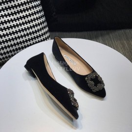 Manolo Blahnik Elegant Diamond Buckle Velvet Shoes For Women