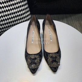 Manolo Blahnik Elegant Diamond Buckle Velvet Shoes For Women