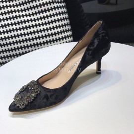 Manolo Blahnik Elegant Diamond Buckle Velvet Shoes For Women