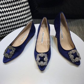 Manolo Blahnik Elegant Diamond Buckle Blue Velvet ..