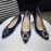 Manolo Blahnik Elegant Diamond Buckle Blue Velvet Shoes For Women 