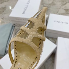 Manolo Blahnik Pvc Sheepskin Pointed High Heel Sandals For Women Khaki