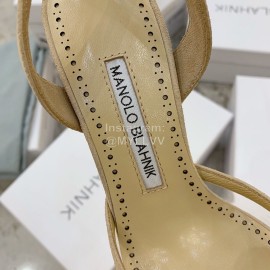 Manolo Blahnik Pvc Sheepskin Pointed High Heel Sandals For Women Khaki