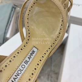 Manolo Blahnik Pvc Sheepskin Pointed High Heel Sandals For Women Khaki