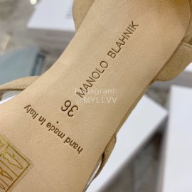 Manolo Blahnik Pvc Sheepskin Pointed High Heel Sandals For Women Khaki