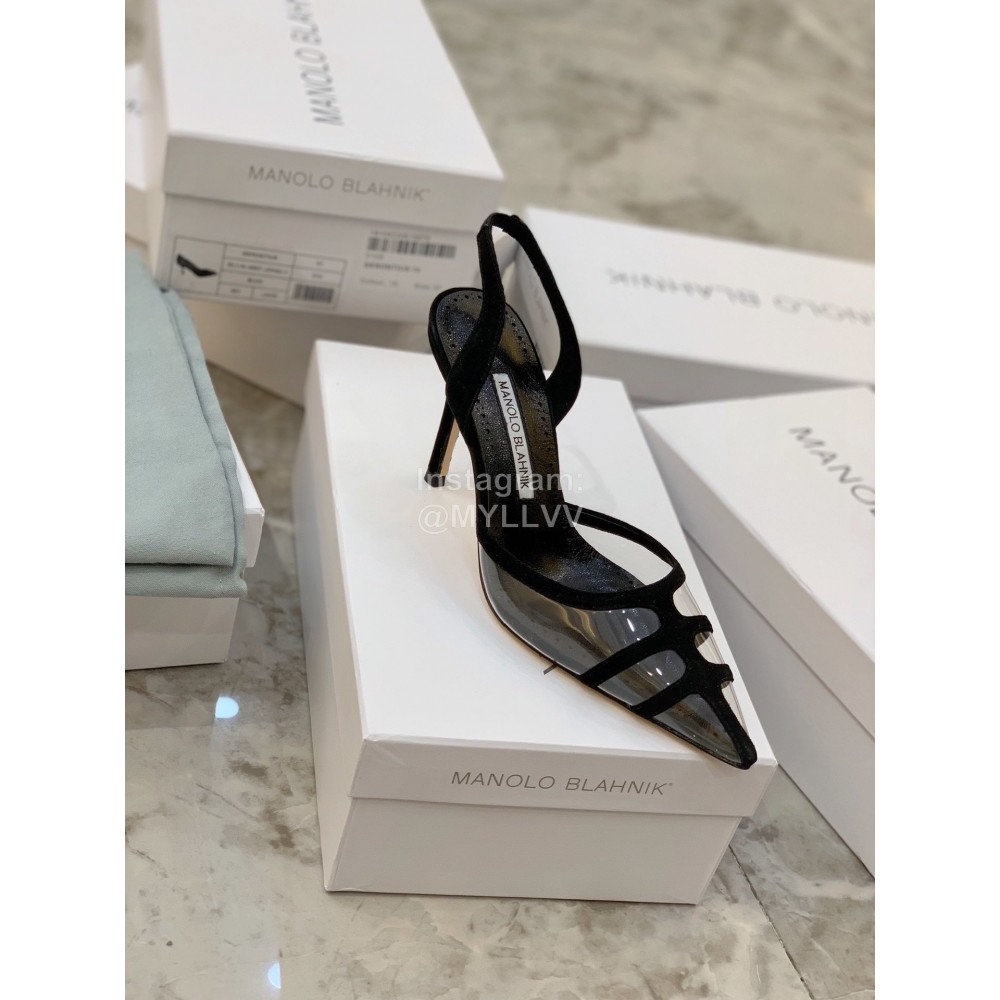 Manolo Blahnik Pvc Sheepskin Pointed High Heel Sandals For Women Black