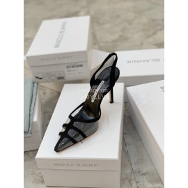 Manolo Blahnik Pvc Sheepskin Pointed High Heel Sandals For Women Black