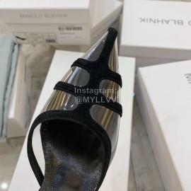 Manolo Blahnik Pvc Sheepskin Pointed High Heel Sandals For Women Black