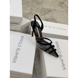 Manolo Blahnik Pvc Sheepskin Pointed High Heel Sandals For Women Black