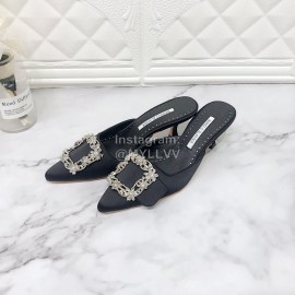 Manolo Blahnik Silk Diamond Buckle High Heel Sandals For Women Black