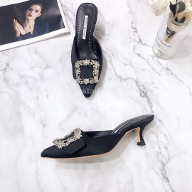 Manolo Blahnik Silk Diamond Buckle High Heel Sandals For Women Black