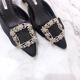 Manolo Blahnik Silk Diamond Buckle High Heel Sandals For Women Black