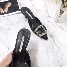 Manolo Blahnik Silk Diamond Buckle High Heel Sandals For Women Black