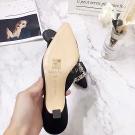 Manolo Blahnik Silk Diamond Buckle High Heel Sandals For Women Black