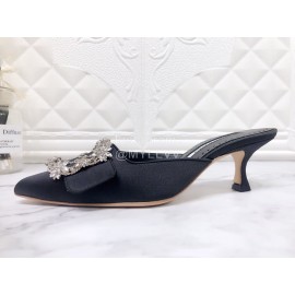 Manolo Blahnik Silk Diamond Buckle High Heel Sandals For Women Black