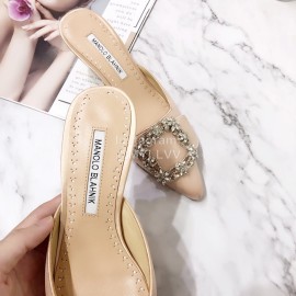 Manolo Blahnik Silk Diamond Buckle High Heel Sandals For Women Beige