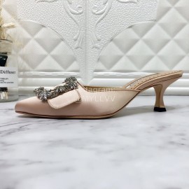 Manolo Blahnik Silk Diamond Buckle High Heel Sandals For Women Beige