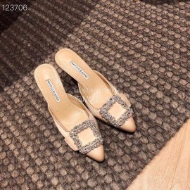 Manolo Blahnik Silk Diamond Buckle High Heel Sandals For Women Apricot