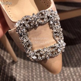 Manolo Blahnik Silk Diamond Buckle High Heel Sandals For Women Apricot