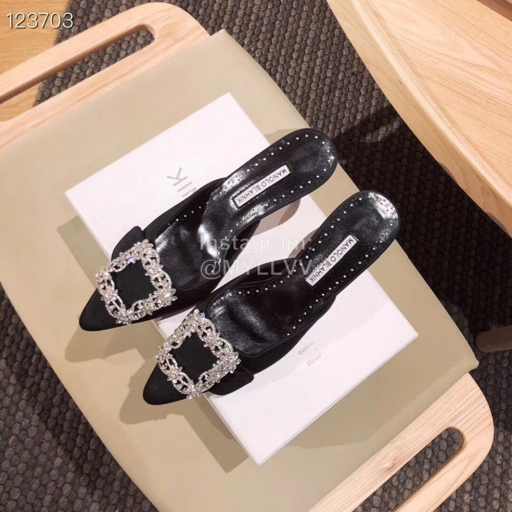 Manolo Blahnik Silk Diamond Buckle High Heel Sandals For Women 