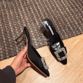 Manolo Blahnik Silk Diamond Buckle High Heel Sandals For Women 