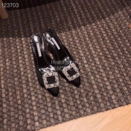 Manolo Blahnik Silk Diamond Buckle High Heel Sandals For Women 