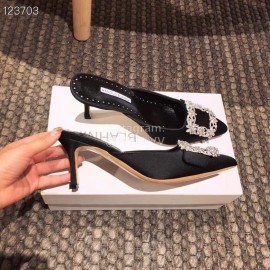 Manolo Blahnik Silk Diamond Buckle High Heel Sandals For Women 