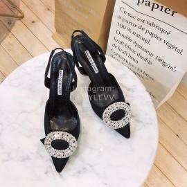 Manolo Blahnik Diamond Buckle Silk High Heel Sanda..