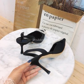 Manolo Blahnik Diamond Buckle Silk High Heel Sandals For Women Black