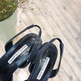 Manolo Blahnik Diamond Buckle Silk High Heel Sandals For Women Black