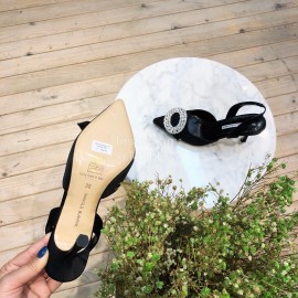 Manolo Blahnik Diamond Buckle Silk High Heel Sandals For Women Black