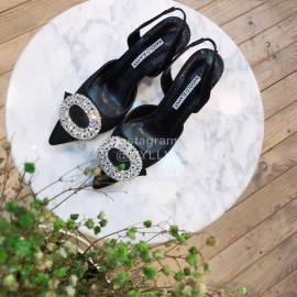 Manolo Blahnik Diamond Buckle Silk High Heel Sandals For Women Black