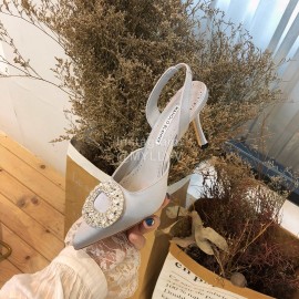 Manolo Blahnik Diamond Buckle Silk High Heel Sanda..