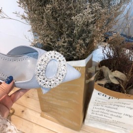 Manolo Blahnik Diamond Buckle Silk High Heel Sandals For Women Gray