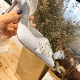 Manolo Blahnik Diamond Buckle Silk High Heel Sandals For Women Gray