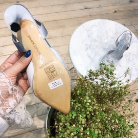 Manolo Blahnik Diamond Buckle Silk High Heel Sandals For Women Gray